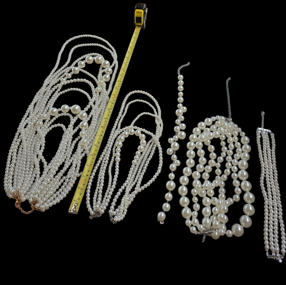 Lot Of 5 Sets Of Elegant White Pearl Necklaces